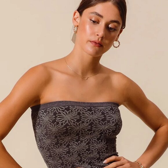 SO ME Jacquard Floral Two Tone Seamless Tube Top - Picture 1 of 16